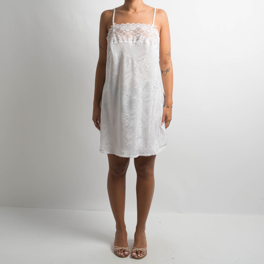 WHITE SATIN SLIP DRESS