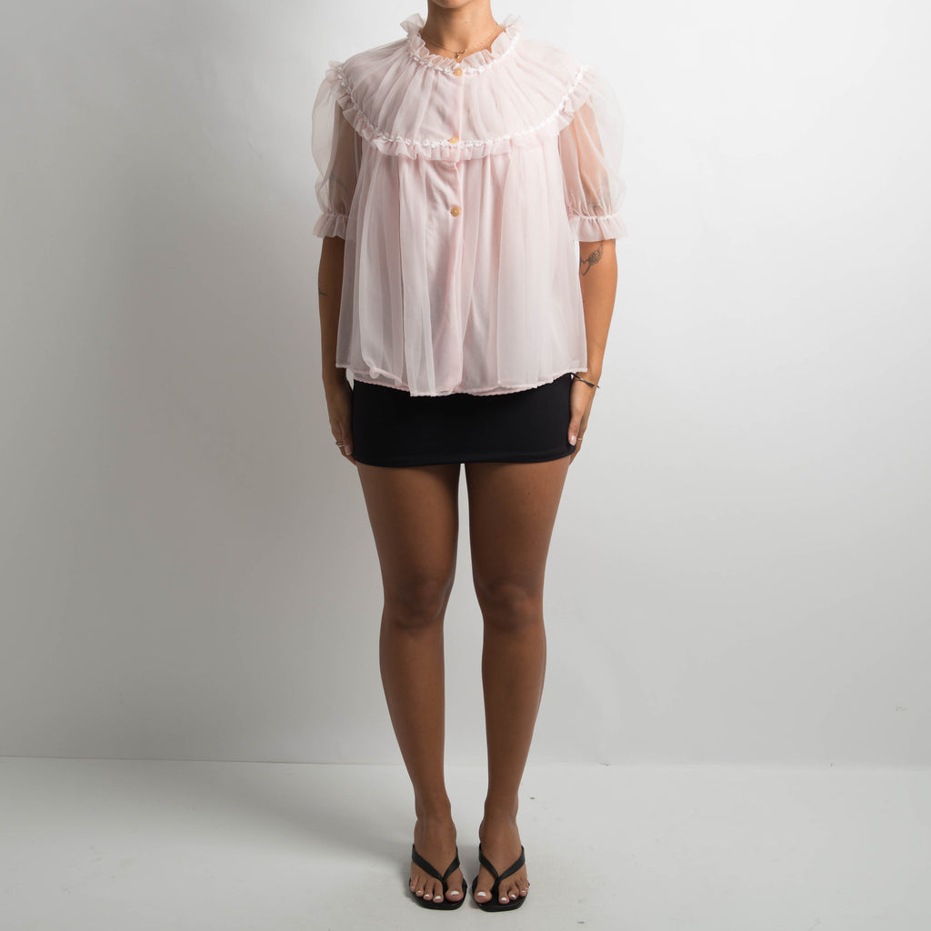 PINK RUFFLE BED JACKET