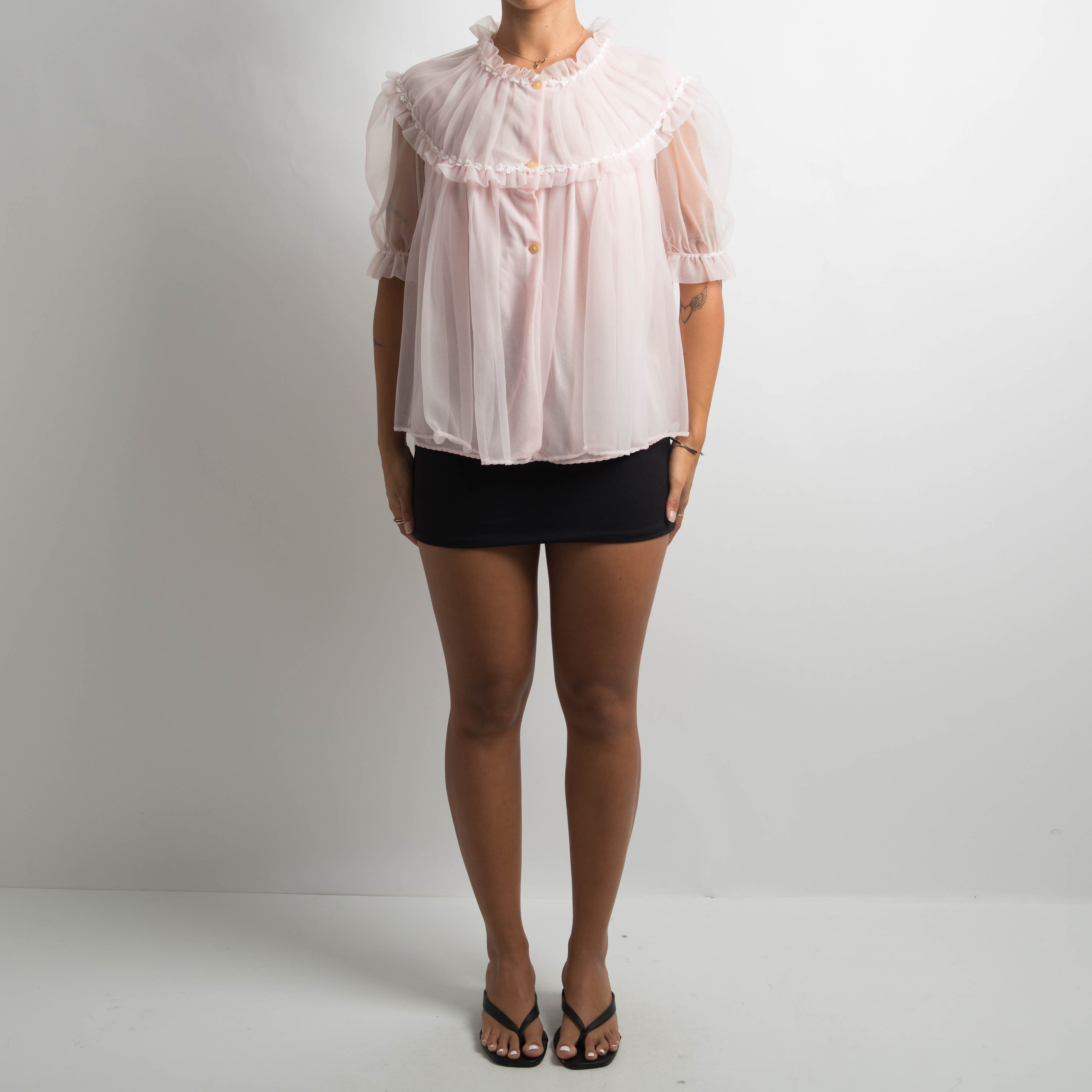 PINK RUFFLE BED JACKET