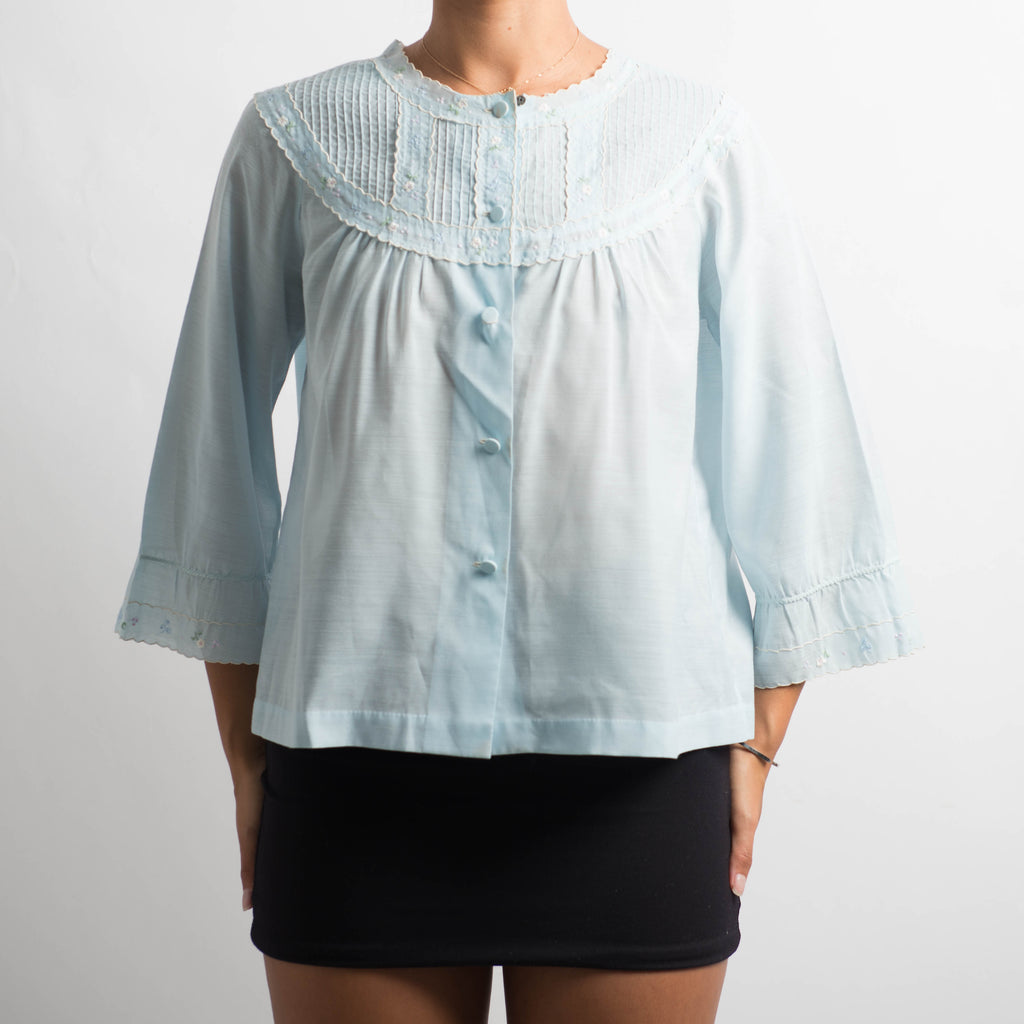 BLUE EMBROIDERED BED JACKET