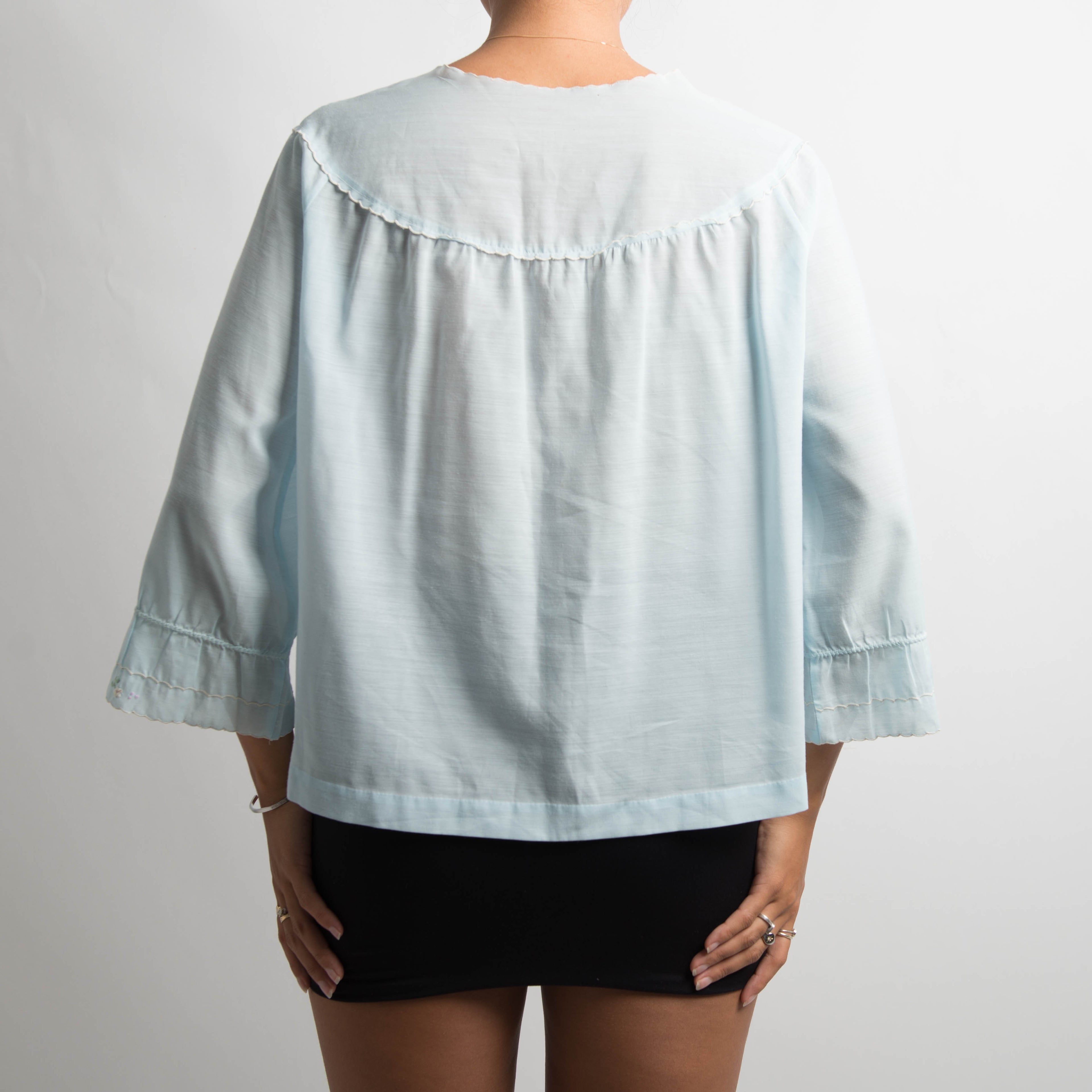 BLUE EMBROIDERED BED JACKET