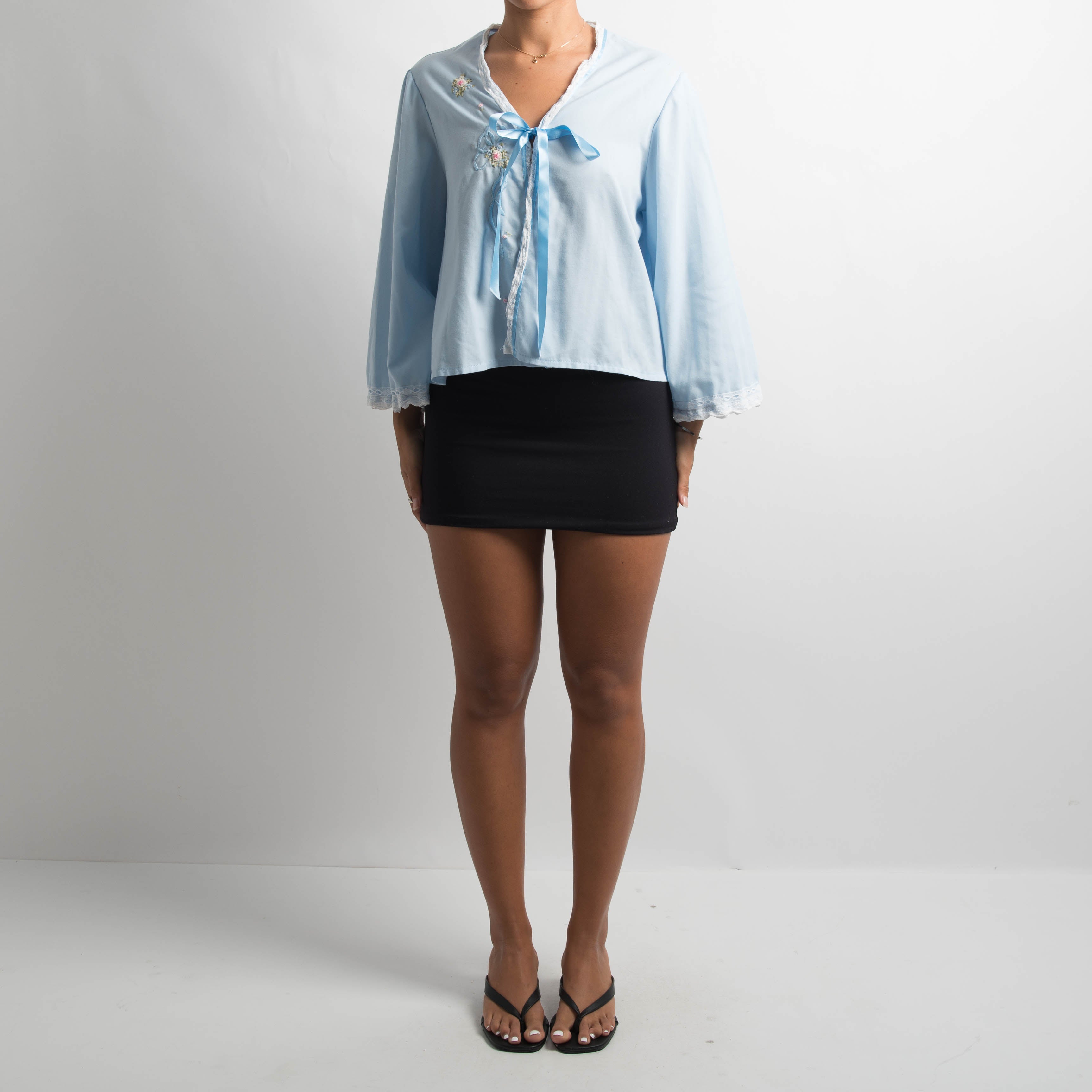 BLUE TIE FRONT BED JACKET