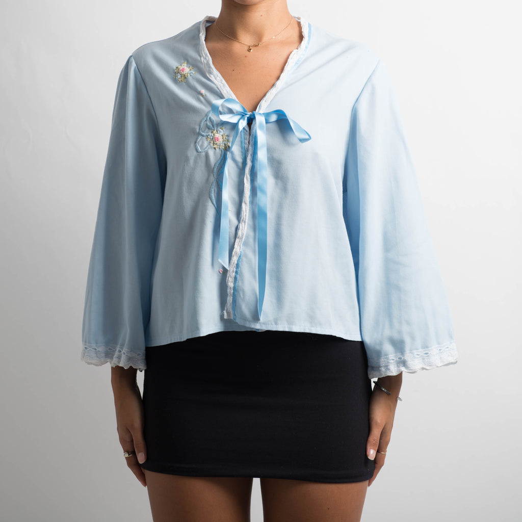 BLUE TIE FRONT BED JACKET