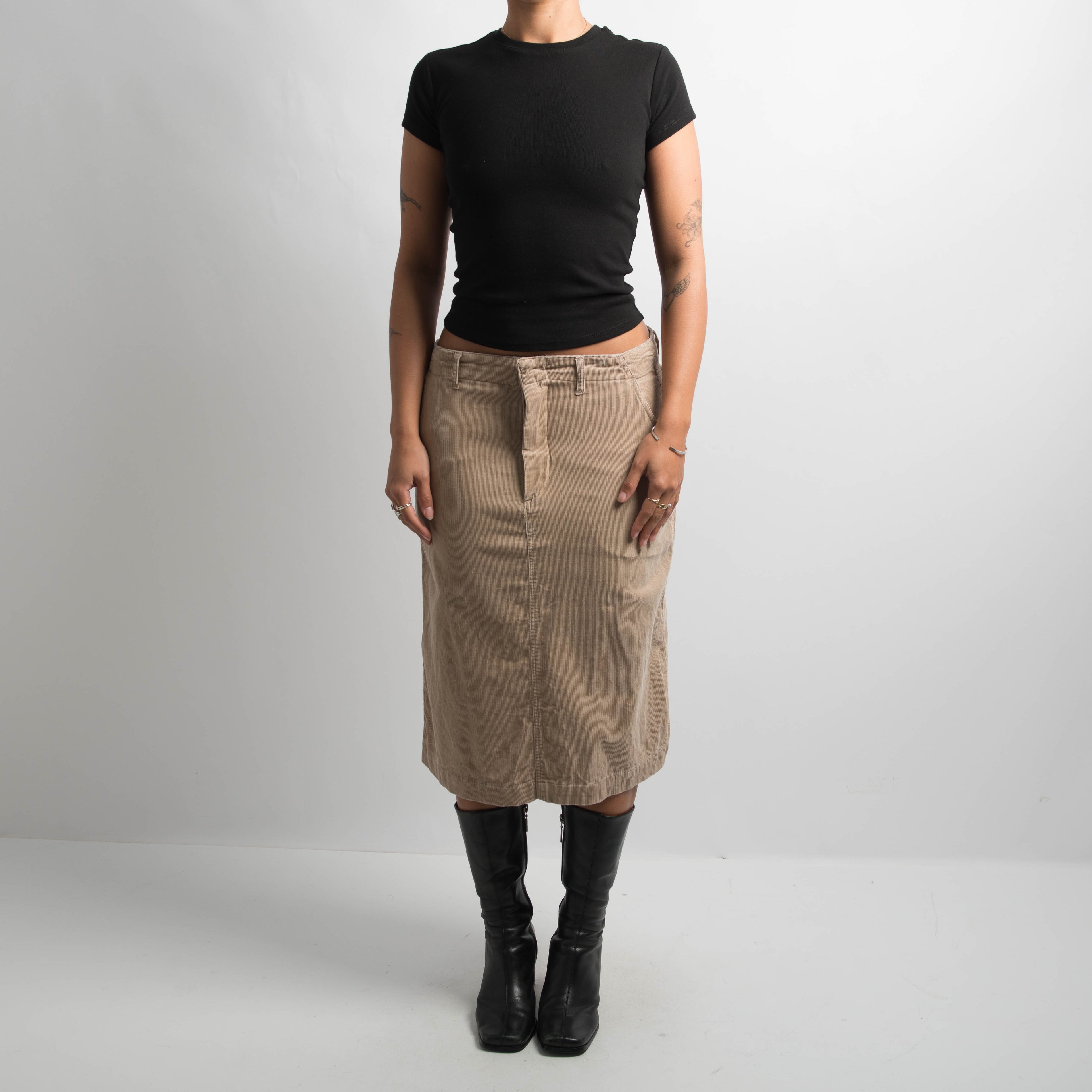 TAN CORDUROY MIDI SKIRT