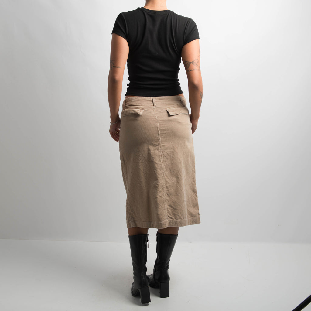 TAN CORDUROY MIDI SKIRT
