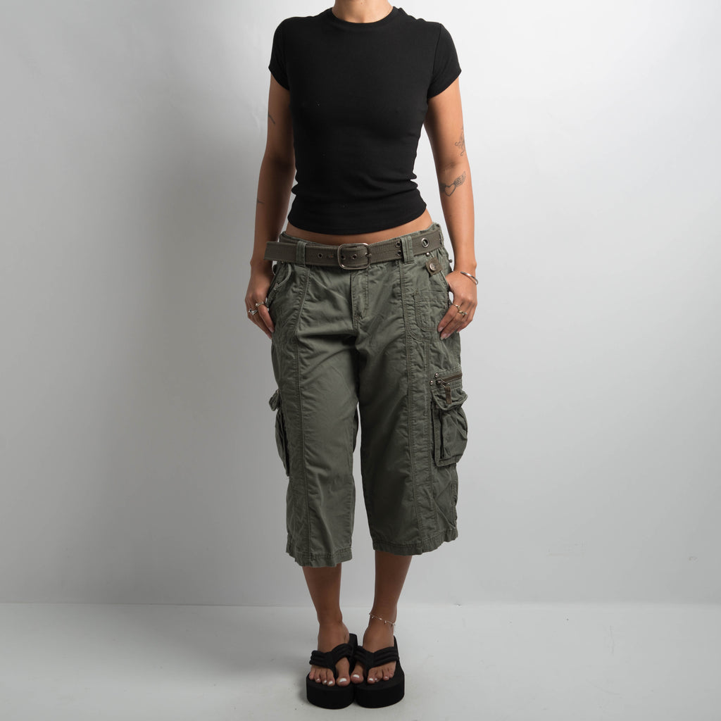 KHAKI CROP CARGO PANTS
