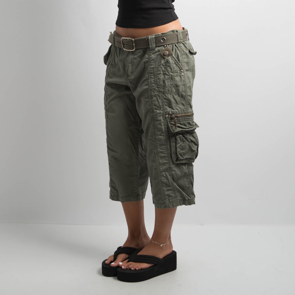 KHAKI CROP CARGO PANTS
