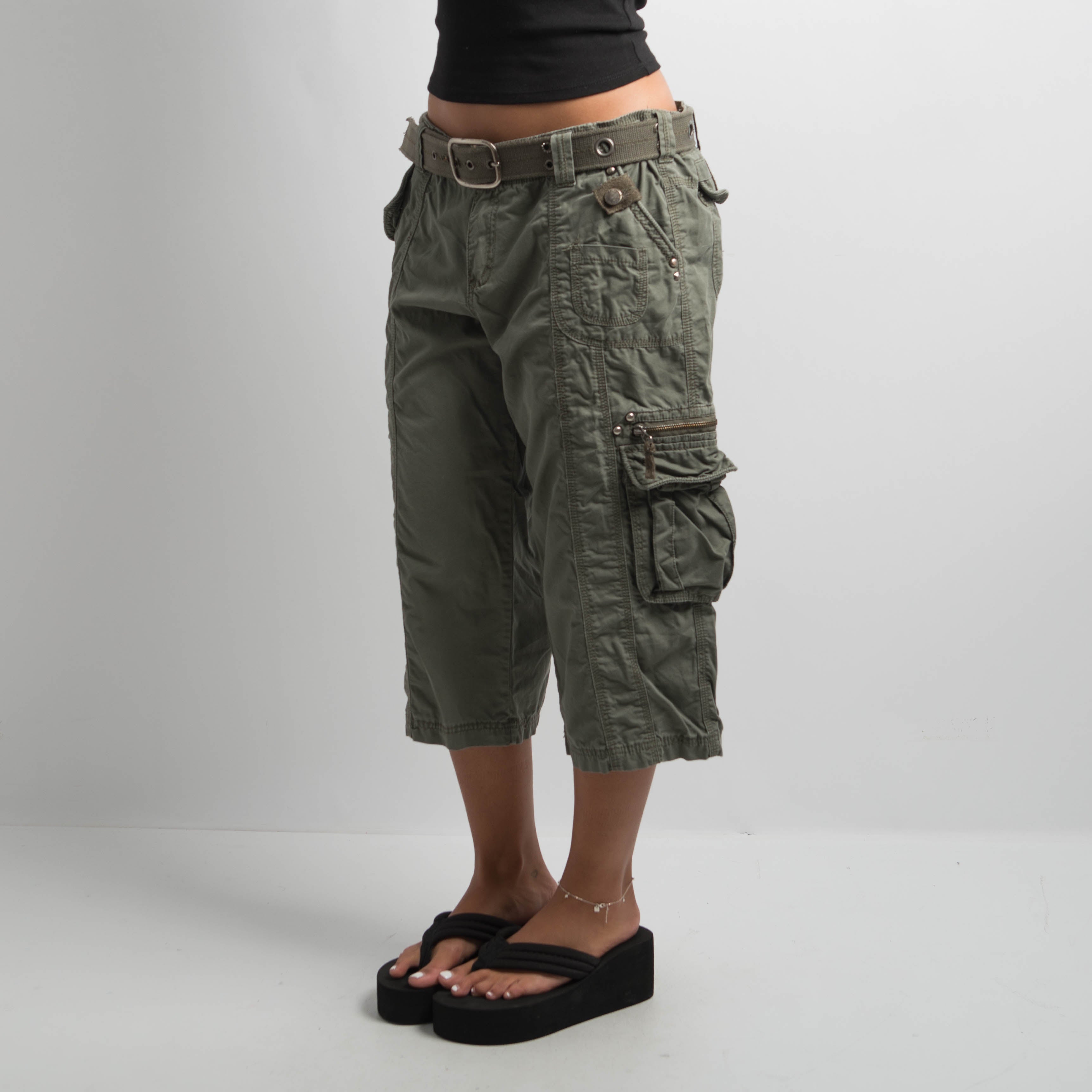 KHAKI CROP CARGO PANTS