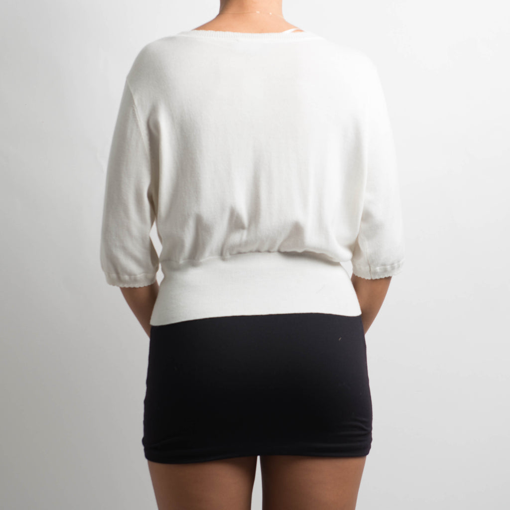 WHITE 1/2 SLEEVE CARDIGAN