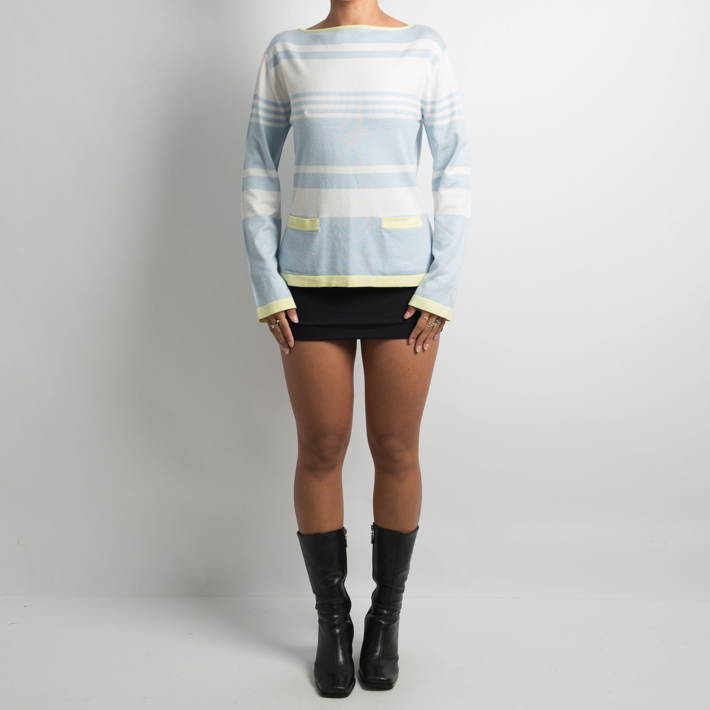 BLUE STRIPED KNIT LONG SLEEVE