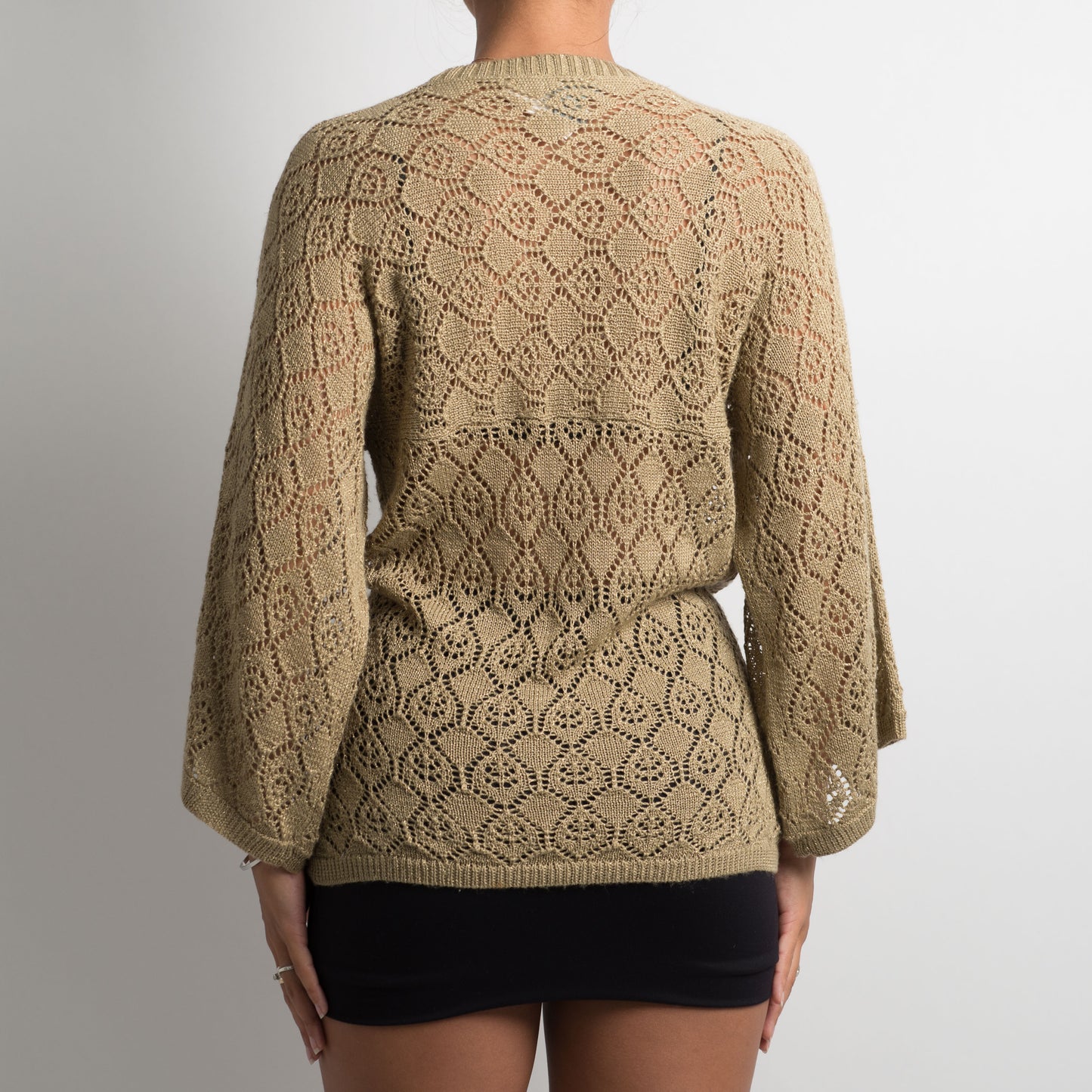 TAN KNIT CROCHET TOP