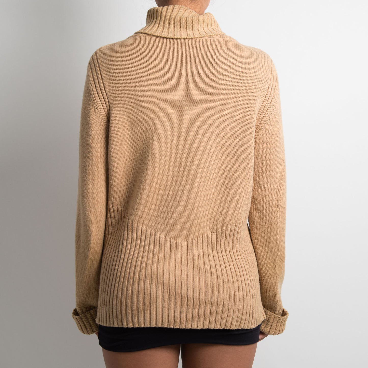 TAN KNIT ZIP FRONT SWEATER