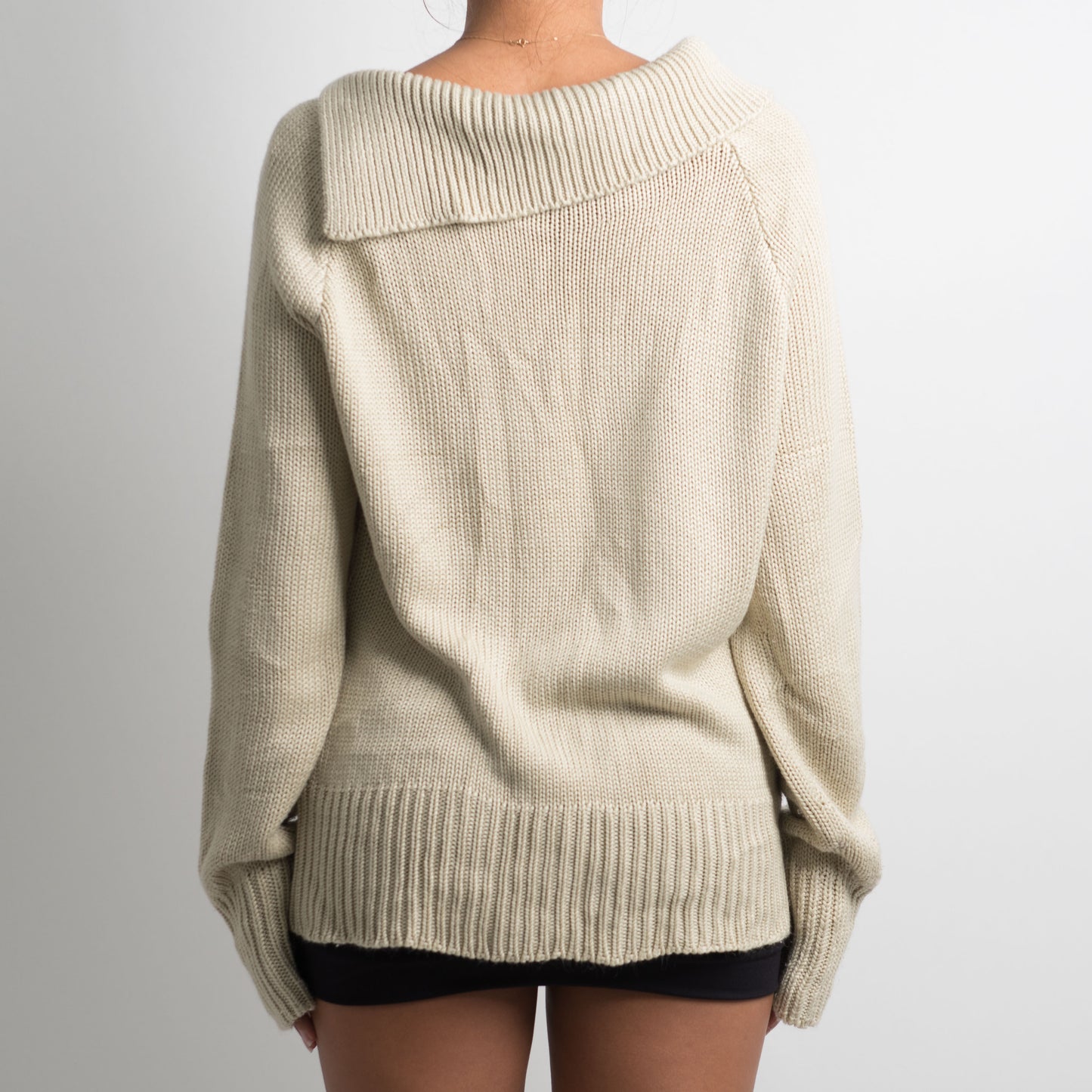 CREAM LACE UP KNIT SWEATER