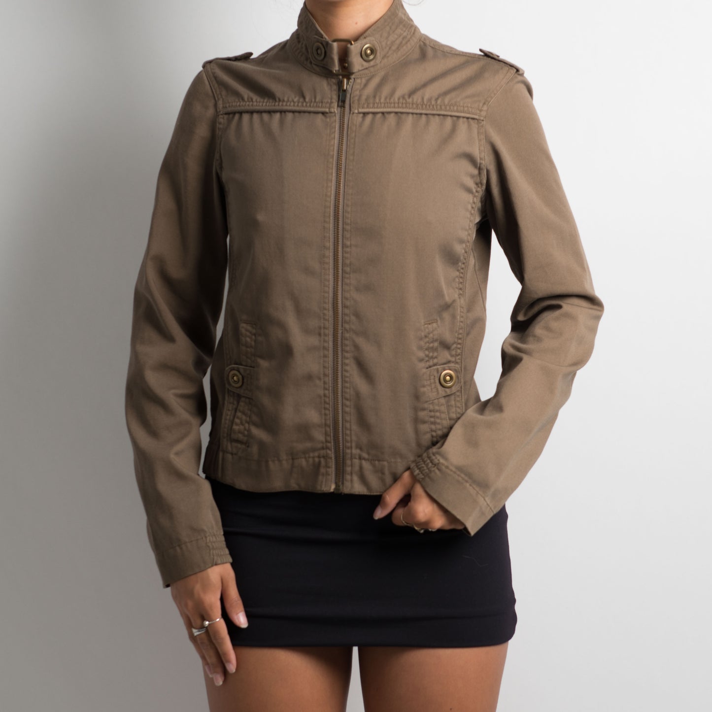 BROWN COTTON ZIP JACKET