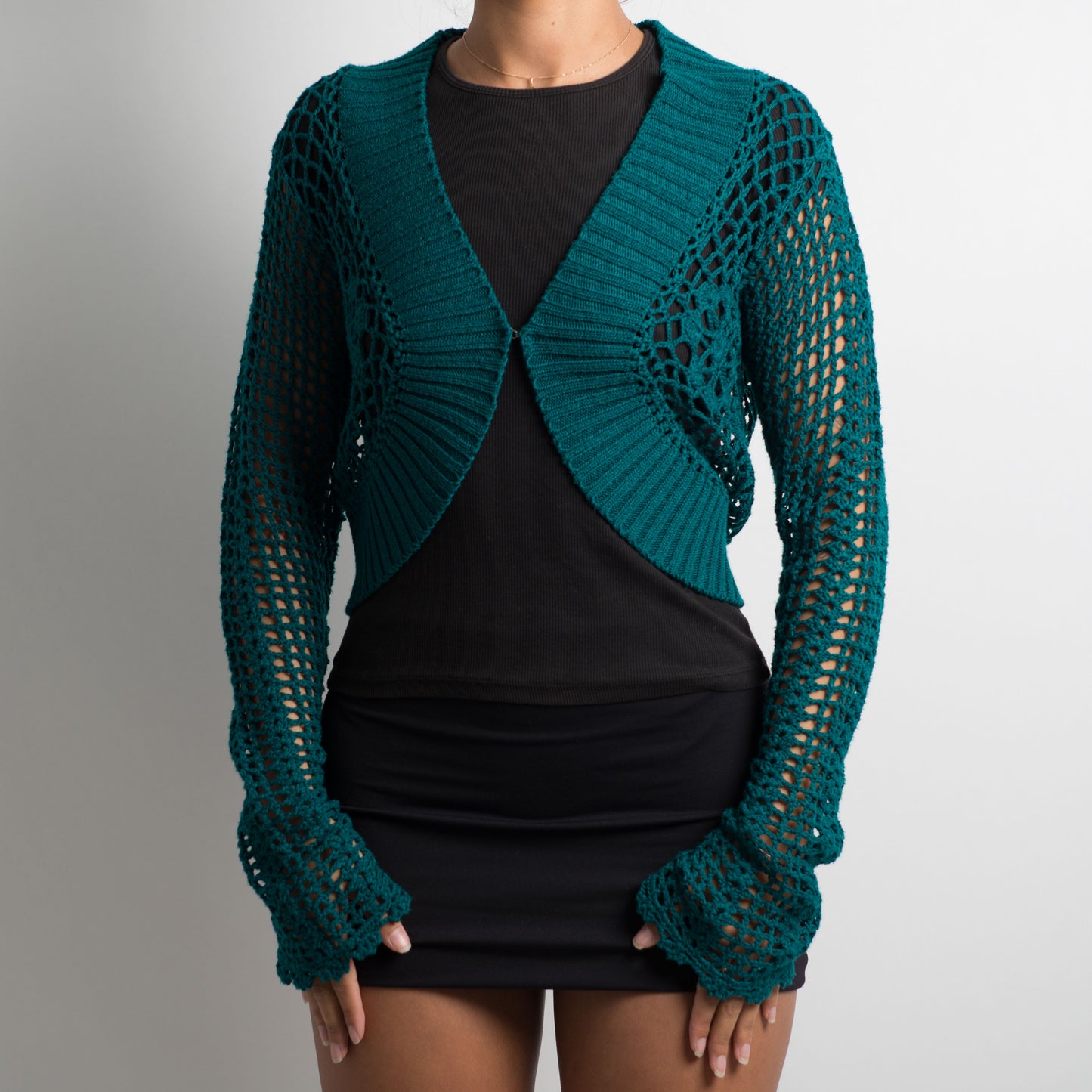 TURQOUISE CROCHET CARDIGAN