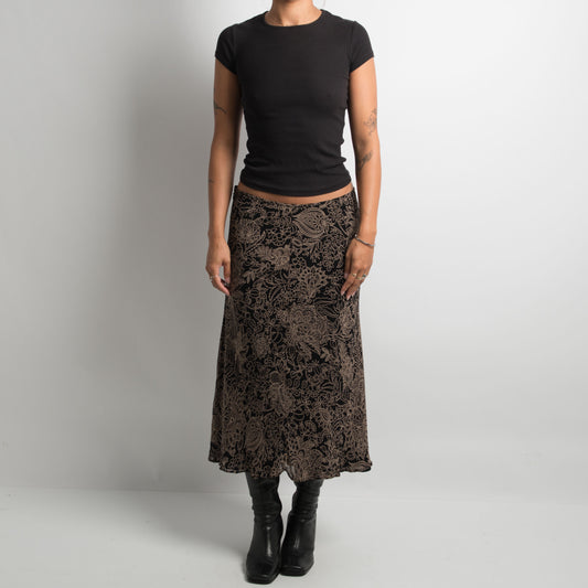 BLACK FLORAL MIDI SKIRT