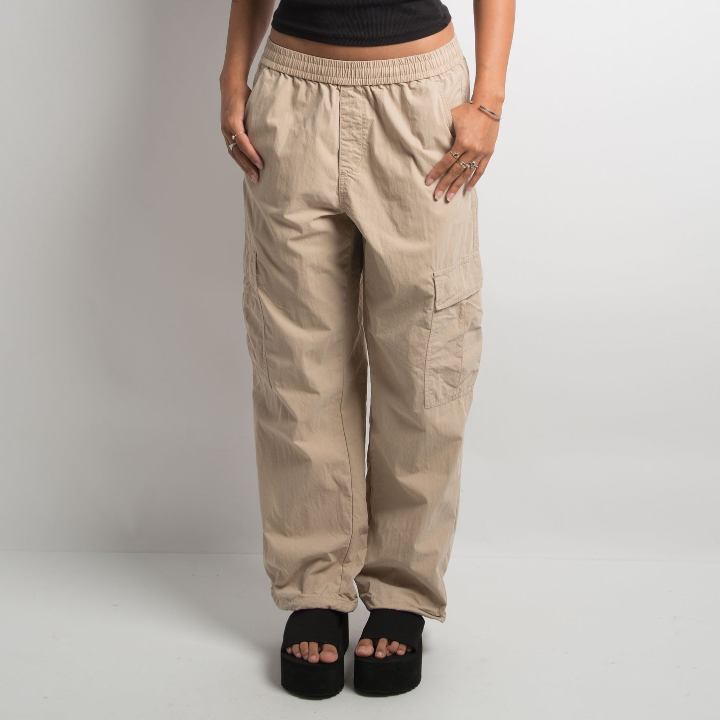 TAN NYLON CARGO PANTS