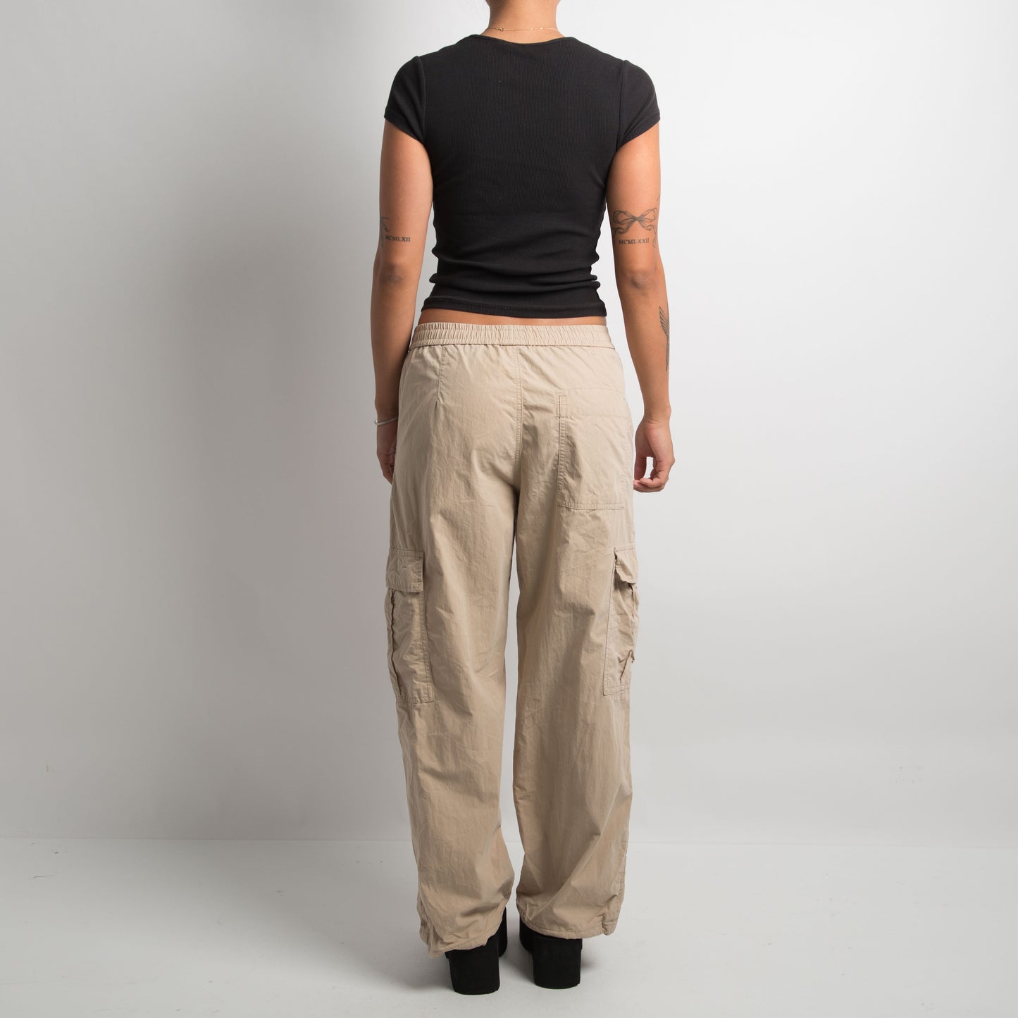 TAN NYLON CARGO PANTS