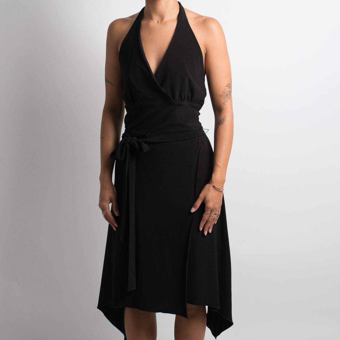 BLACK HALTERNECK MIDI DRESS