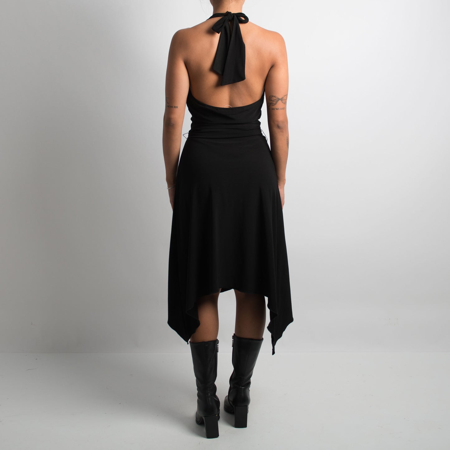 BLACK HALTERNECK MIDI DRESS