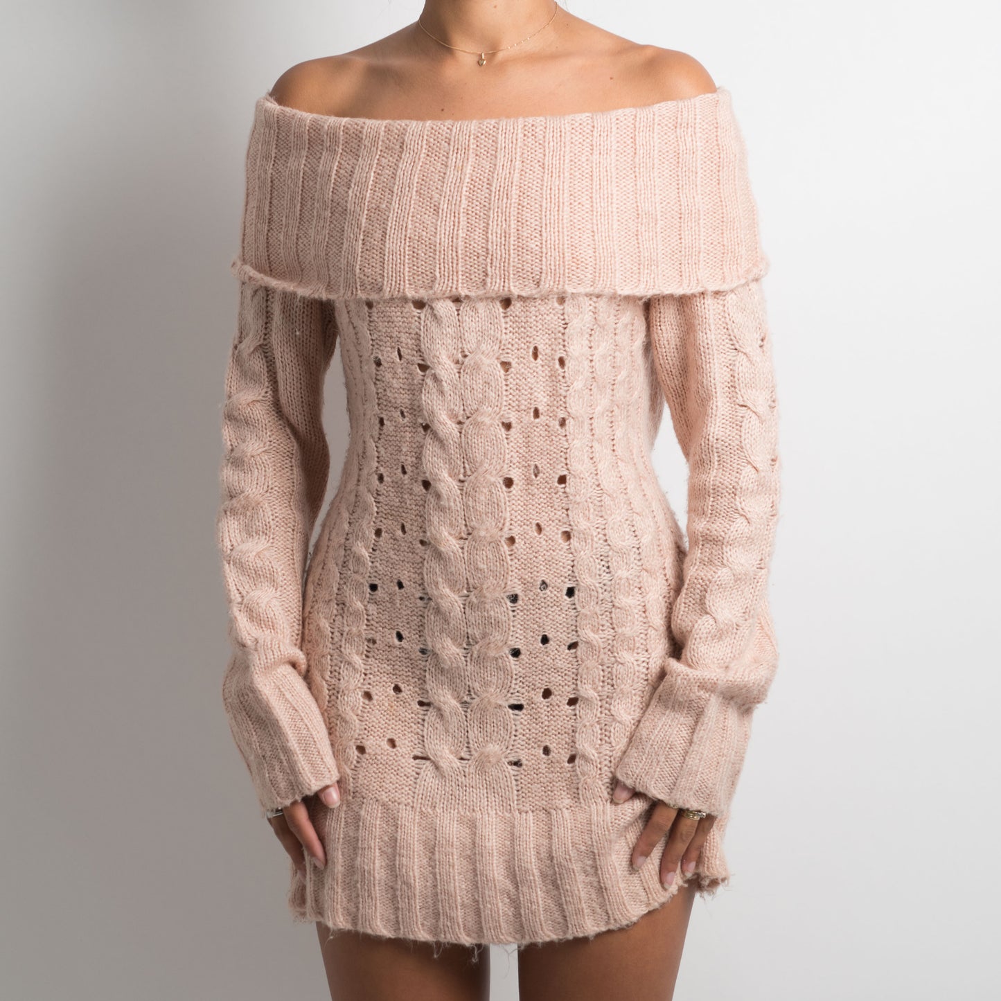 PINK KNIT OFF THE SHOULDER DRESS