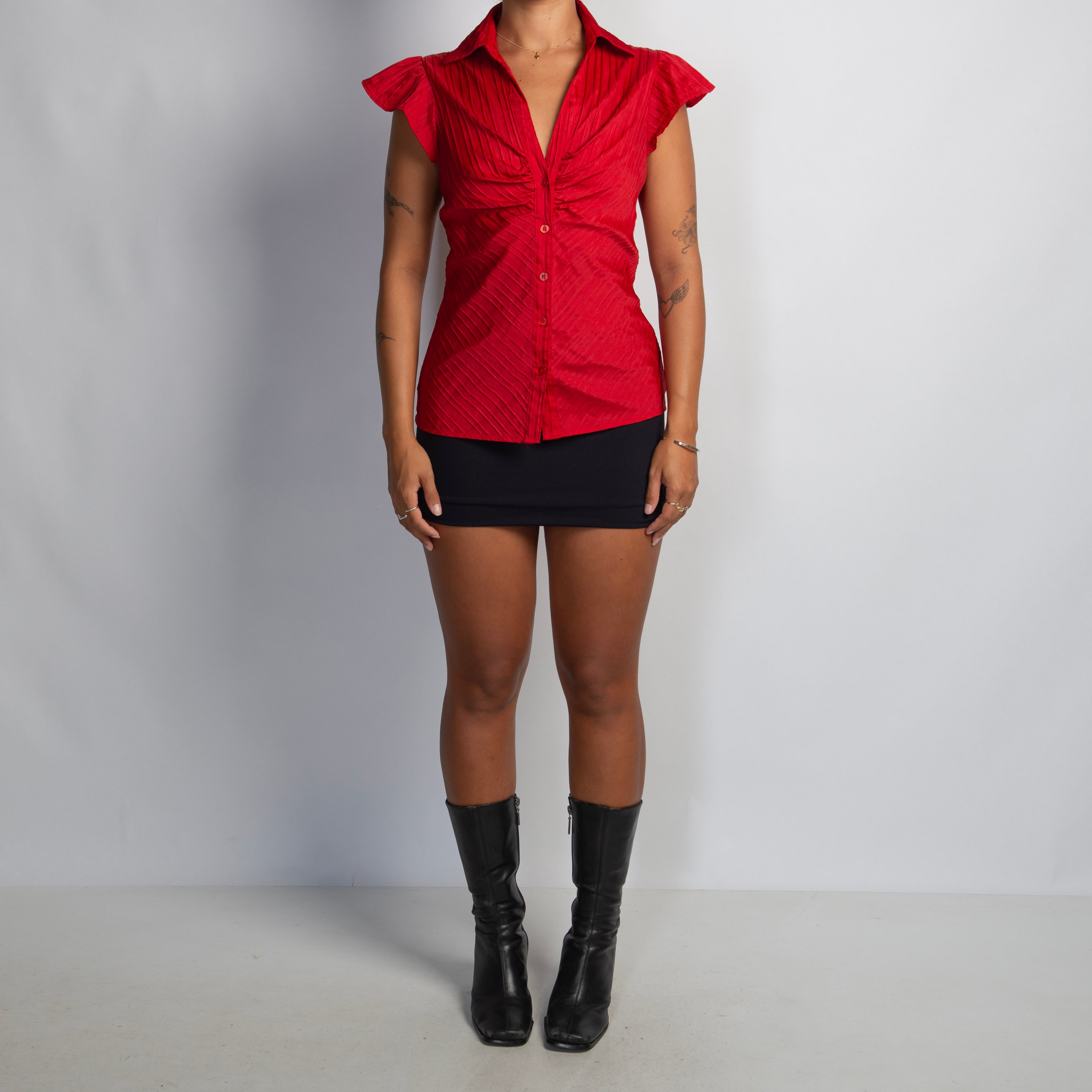 RED TEXTURED BLOUSE