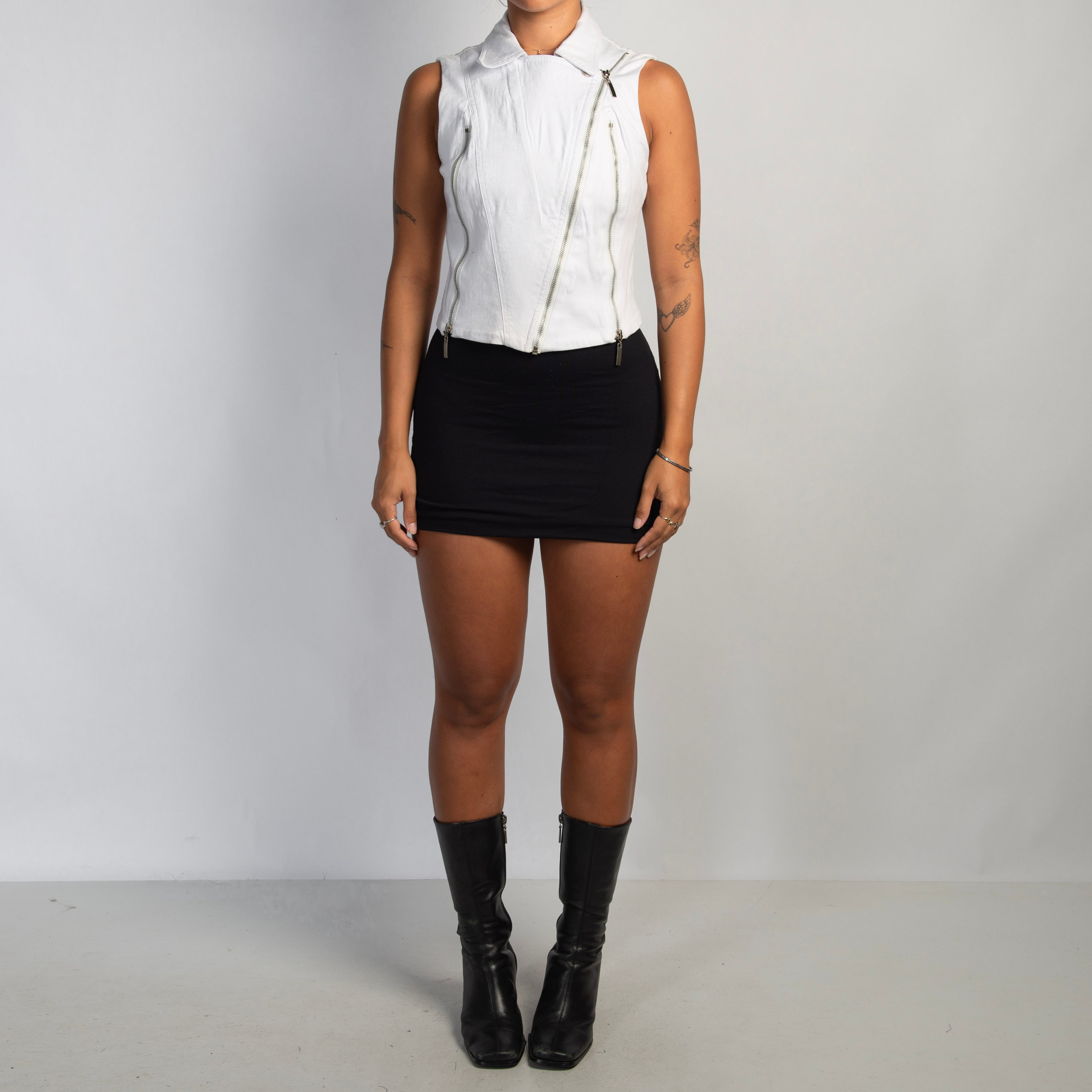 WHITE DENIM MOTORCYCLE VEST