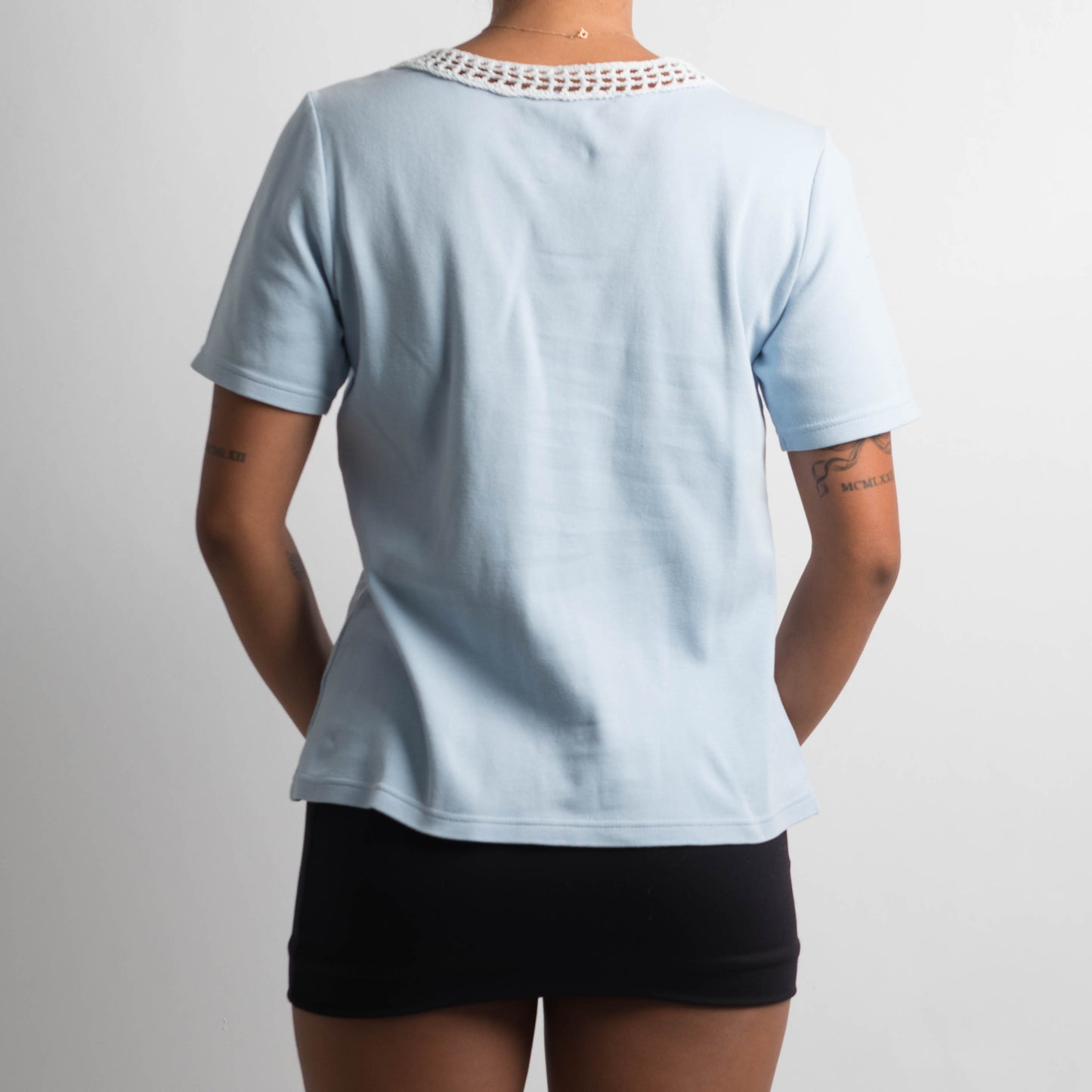 BLUE CROCHET TRIM TSHIRT