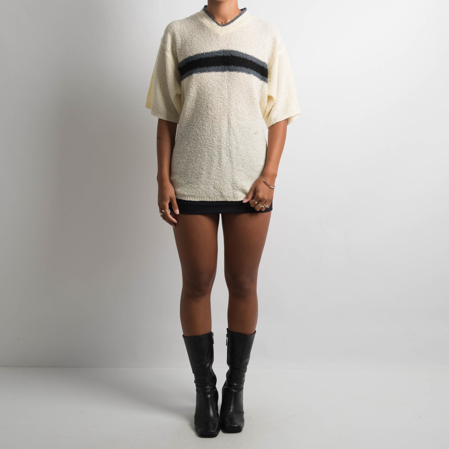 CREAM 70'S STYLE KNIT TSHIRT