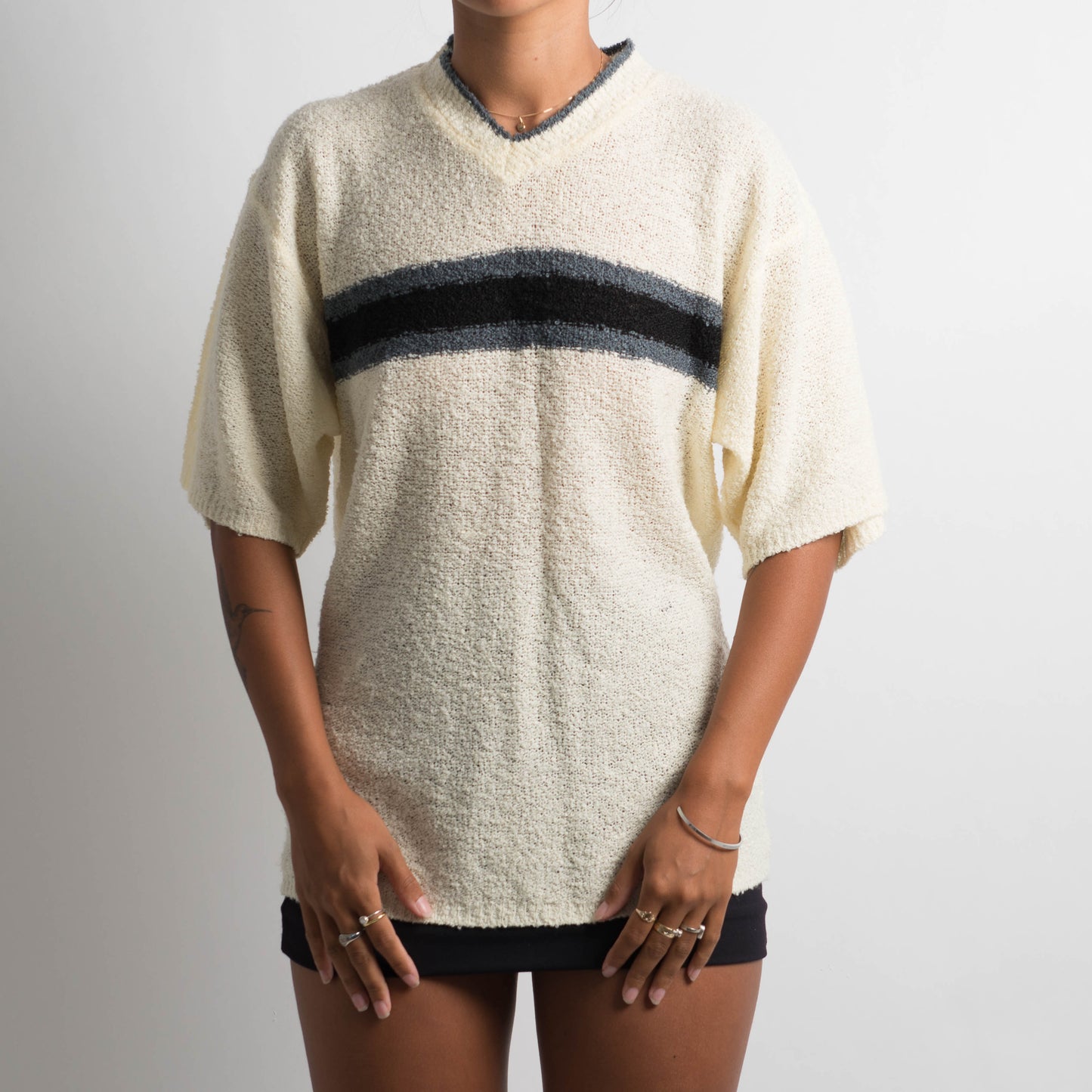 CREAM 70'S STYLE KNIT TSHIRT