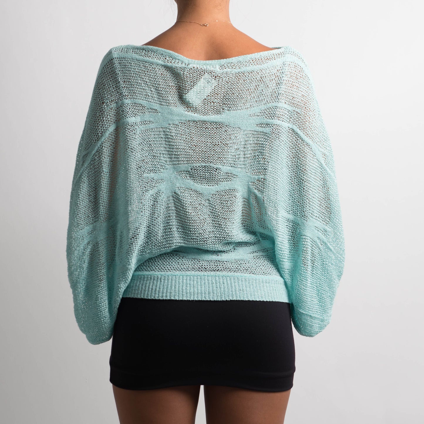 AQUA KNIT CROCHET BATWING TOP