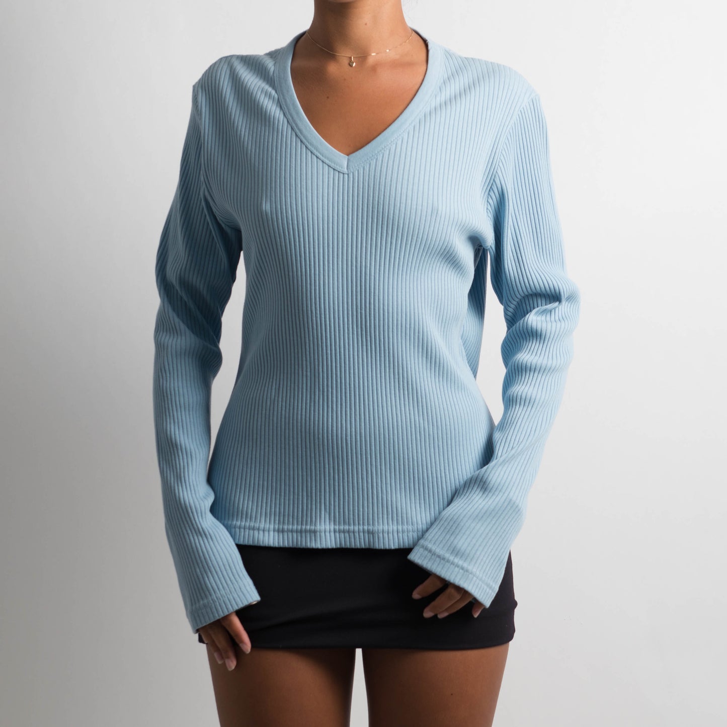 BLUE RIBBED LONG SLEEVE