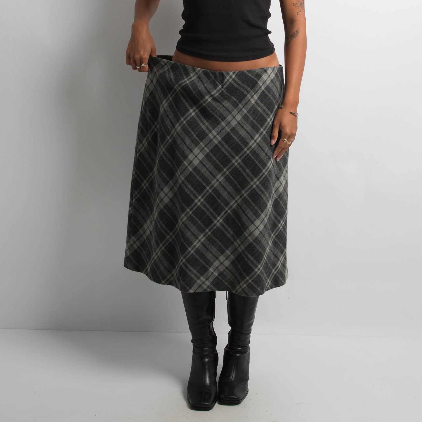 WOOL PLAID MIDI SKIRT