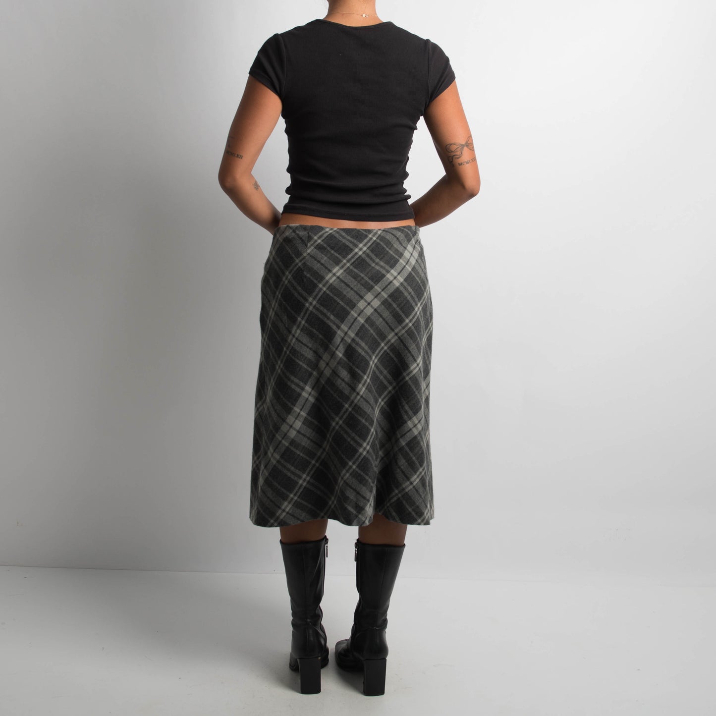 WOOL PLAID MIDI SKIRT