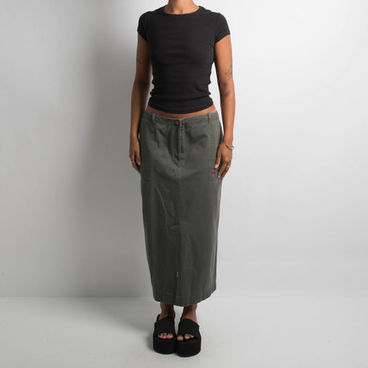 KHAKI CARGO MIDI SKIRT