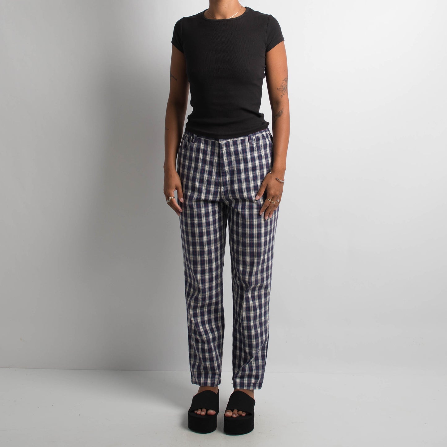 NAVY PLAID PANTS