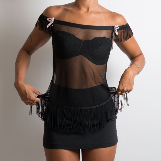 SHEER MESH FRINGE TOP