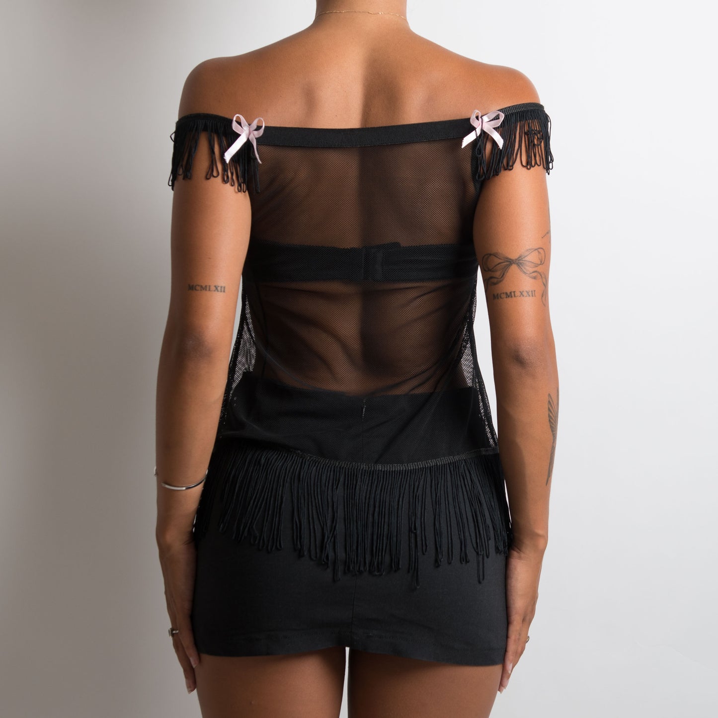 SHEER MESH FRINGE TOP