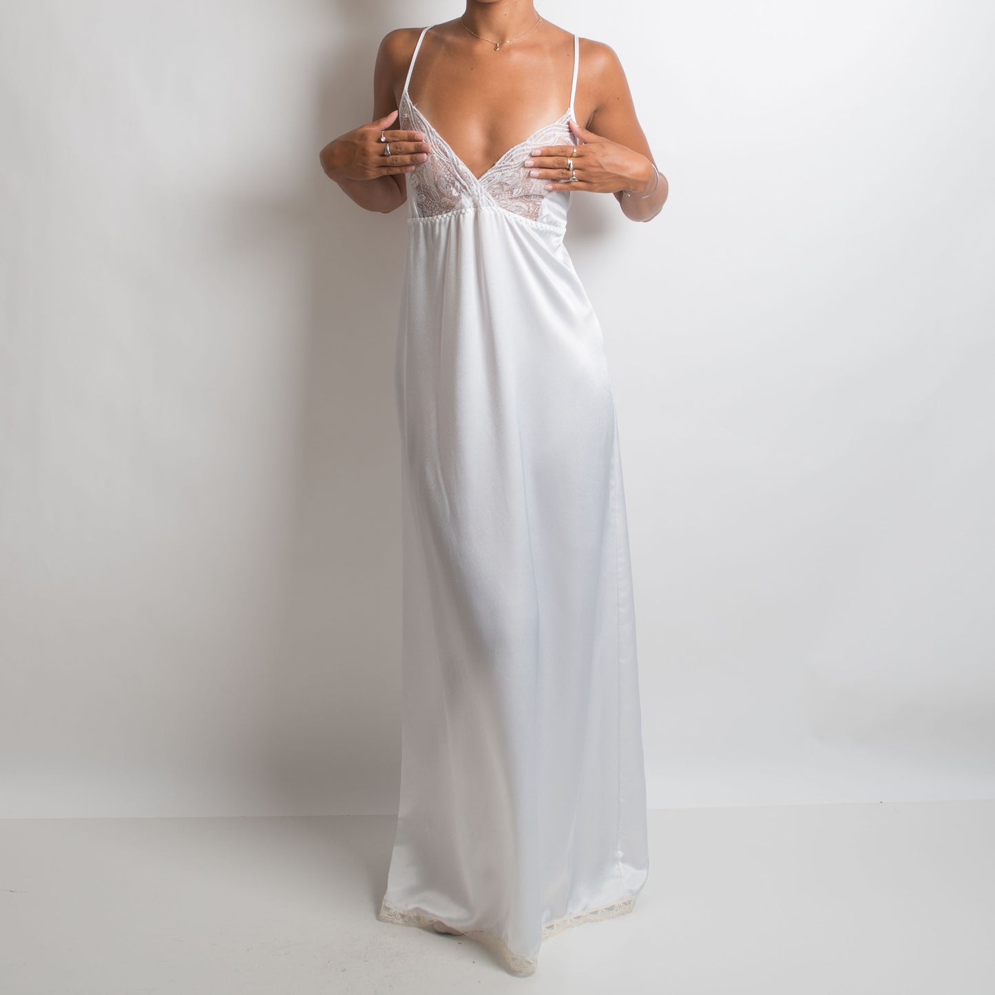 WHITE SATIN MAXI DRESS