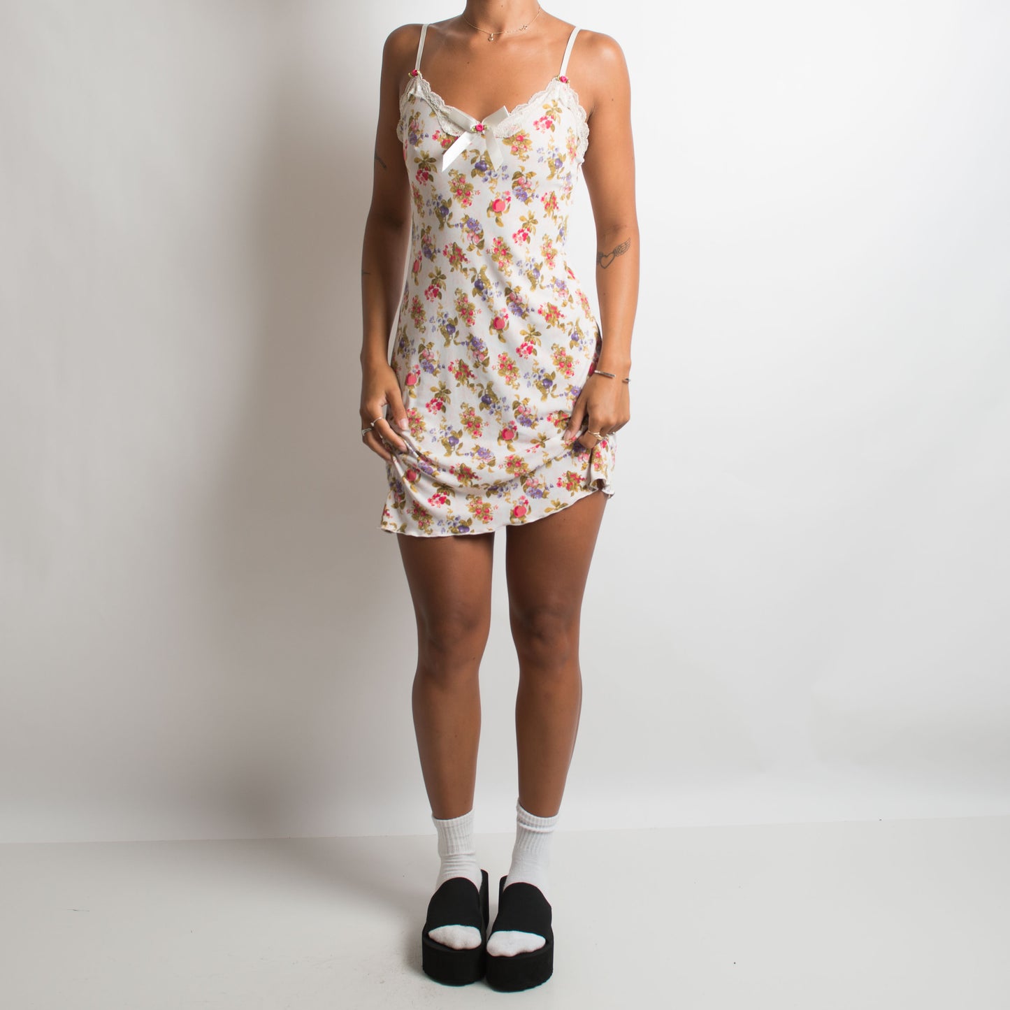 FLORAL SLINKY MINI DRESS