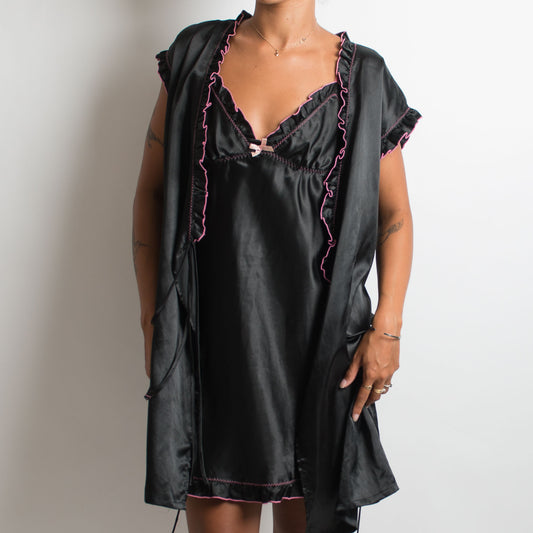 BLACK SATIN ROBE SET