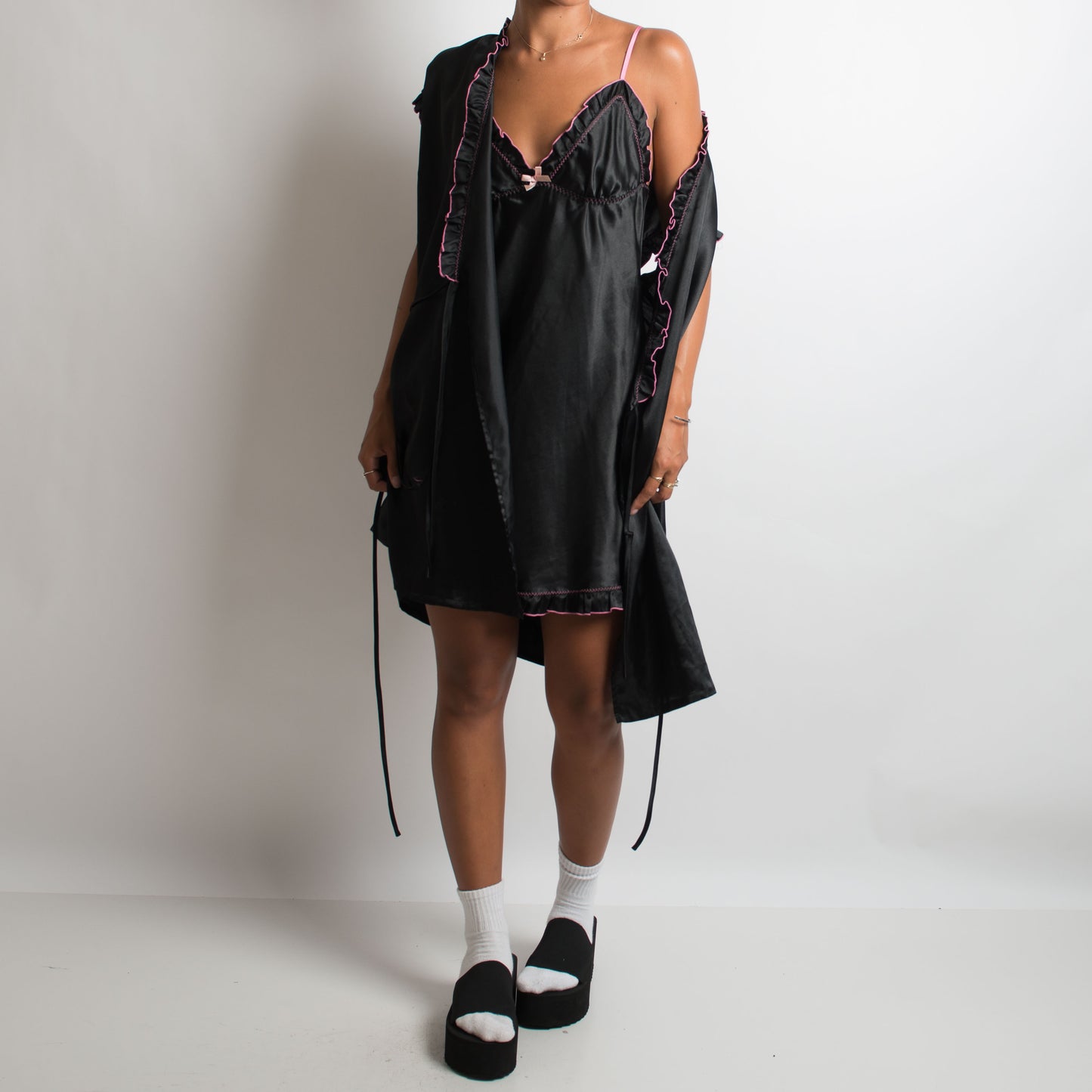 BLACK SATIN ROBE SET