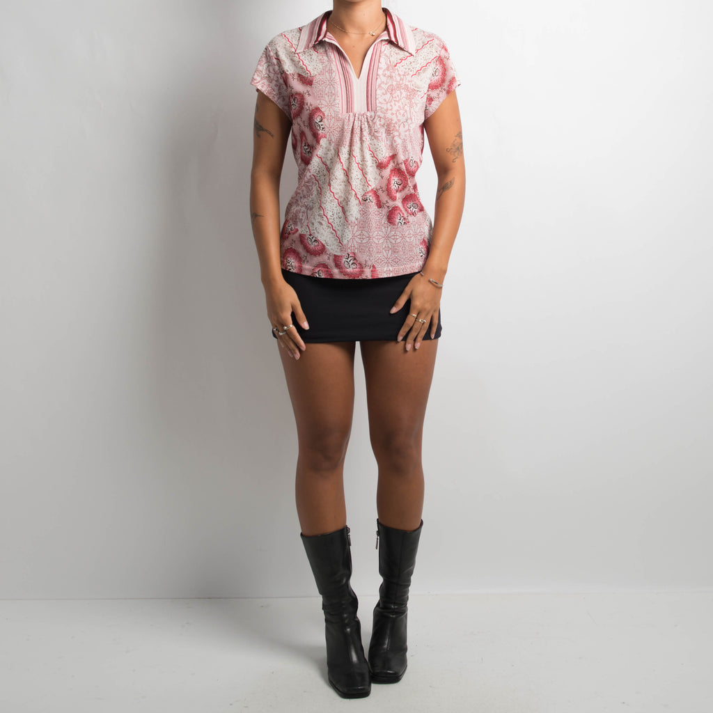 PRINTED MESH COLLAR TOP