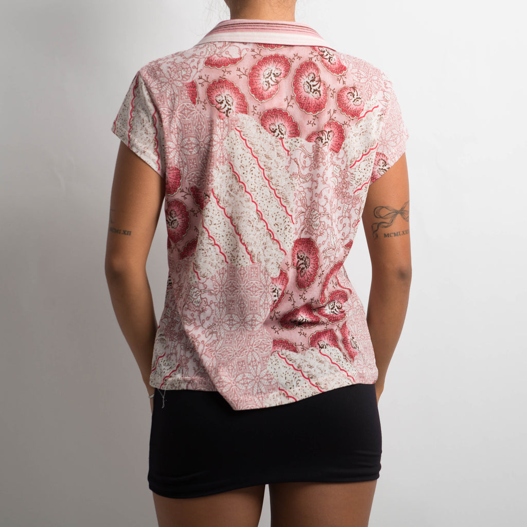 PRINTED MESH COLLAR TOP