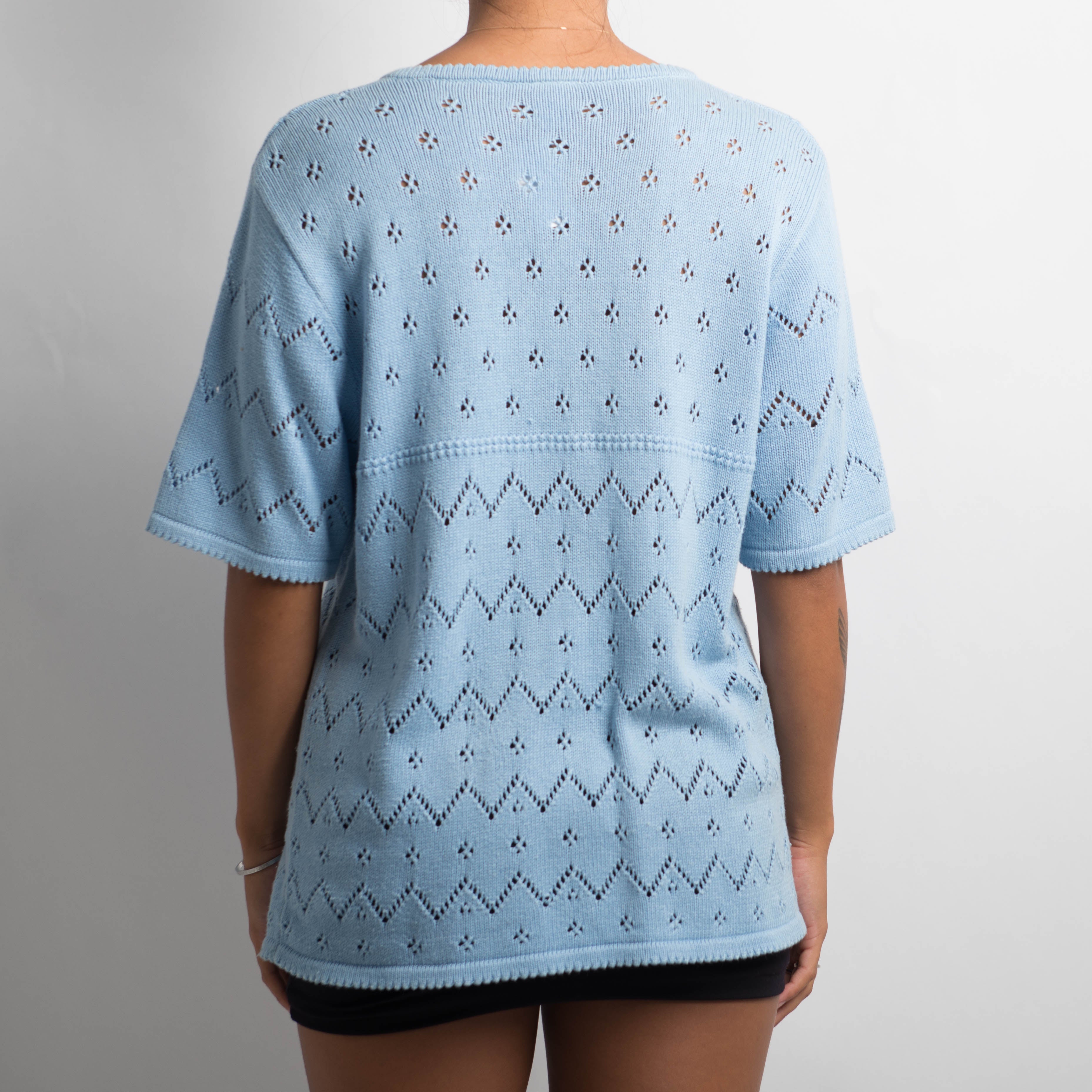 BLUE CROCHET KNIT TOP