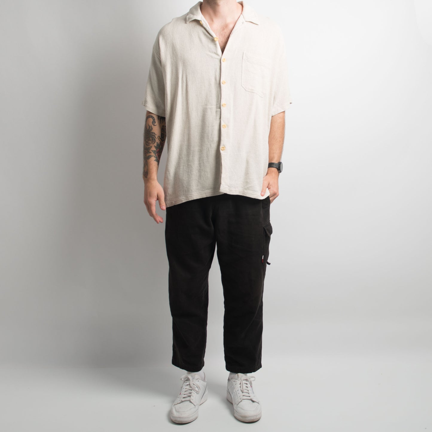 CREAM LINEN BUTTON UP SHIRT