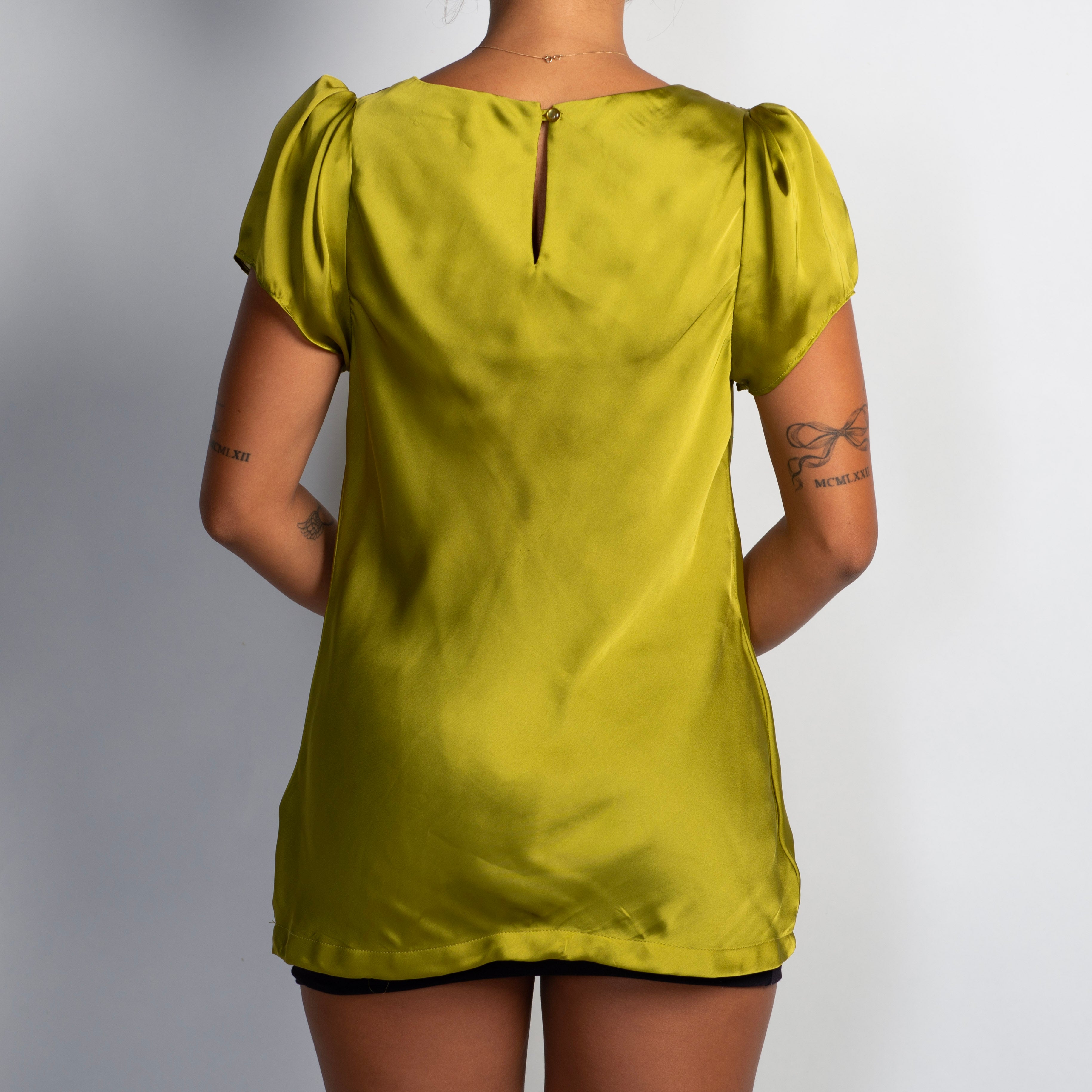 GREEN SATIN COWL NECK TOP