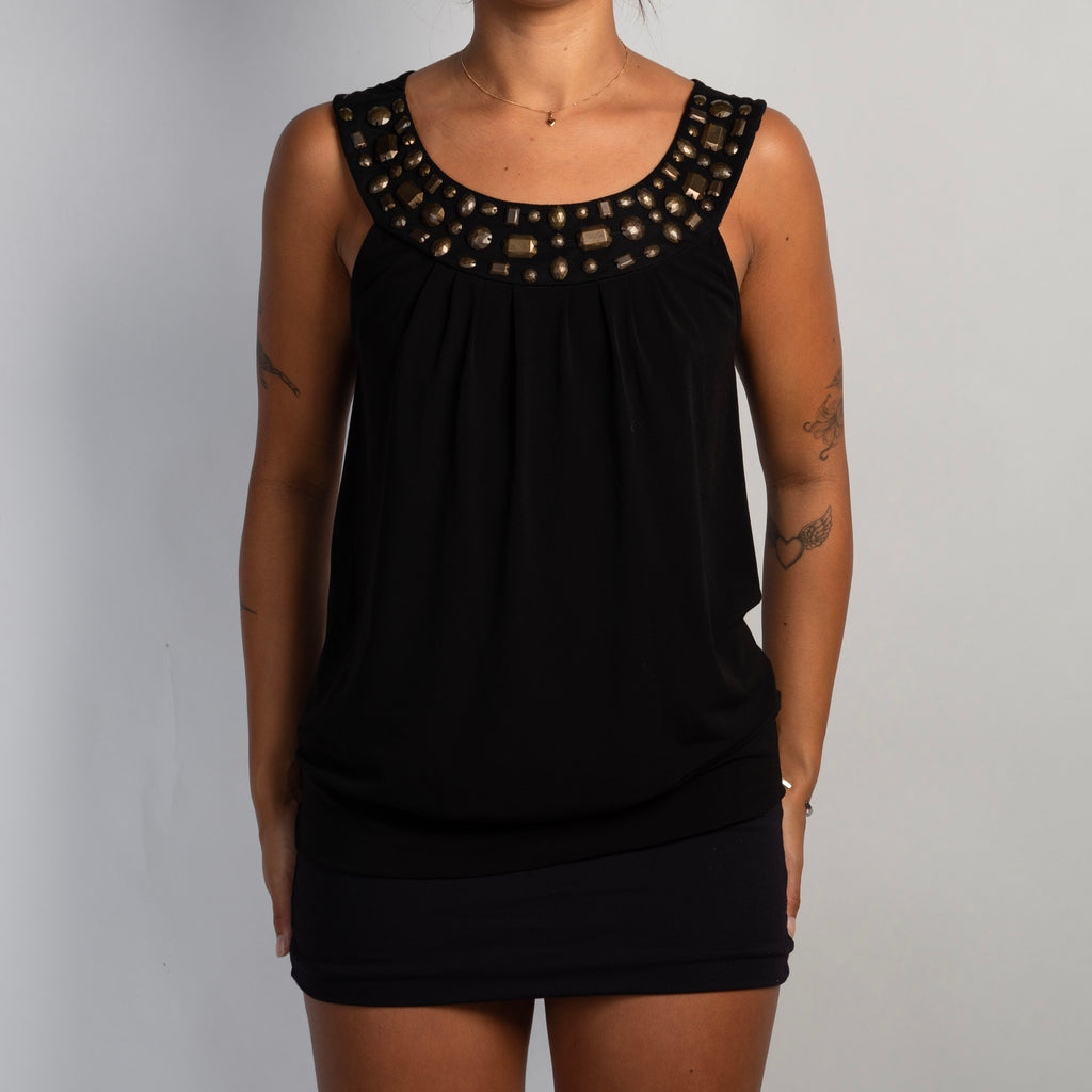 BLACK BEADED NECKLINE TOP