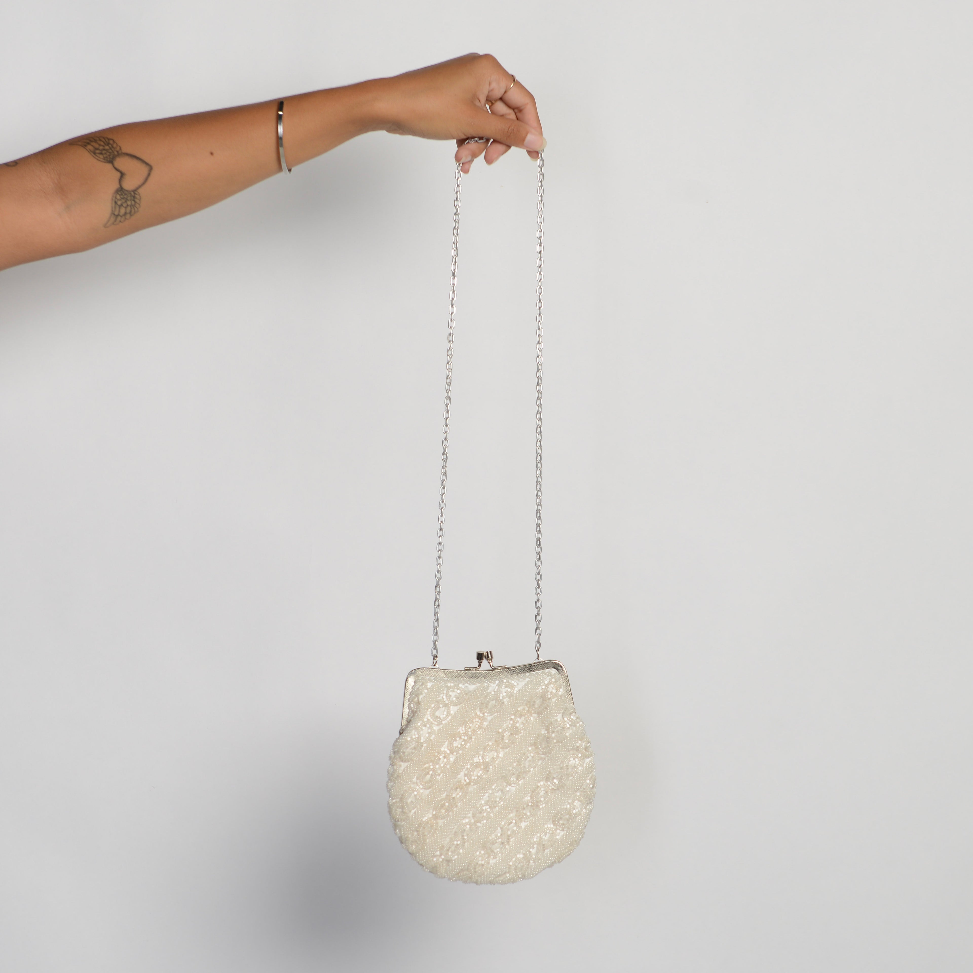 WHITE BEADED PURSE