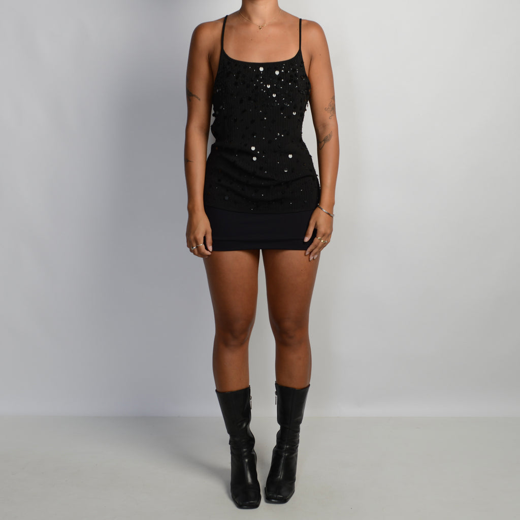 BLACK SEQUIN KNIT CAMISOLE